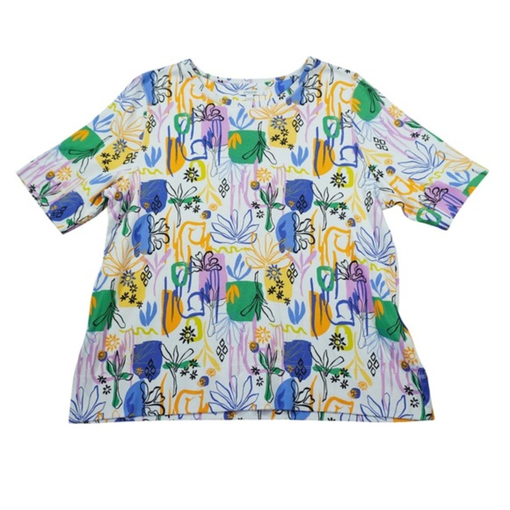 Chico's XXL Pima Cotton Vibrant Floral Tee Abstract Tee‎ Shirt Top Purple Casual